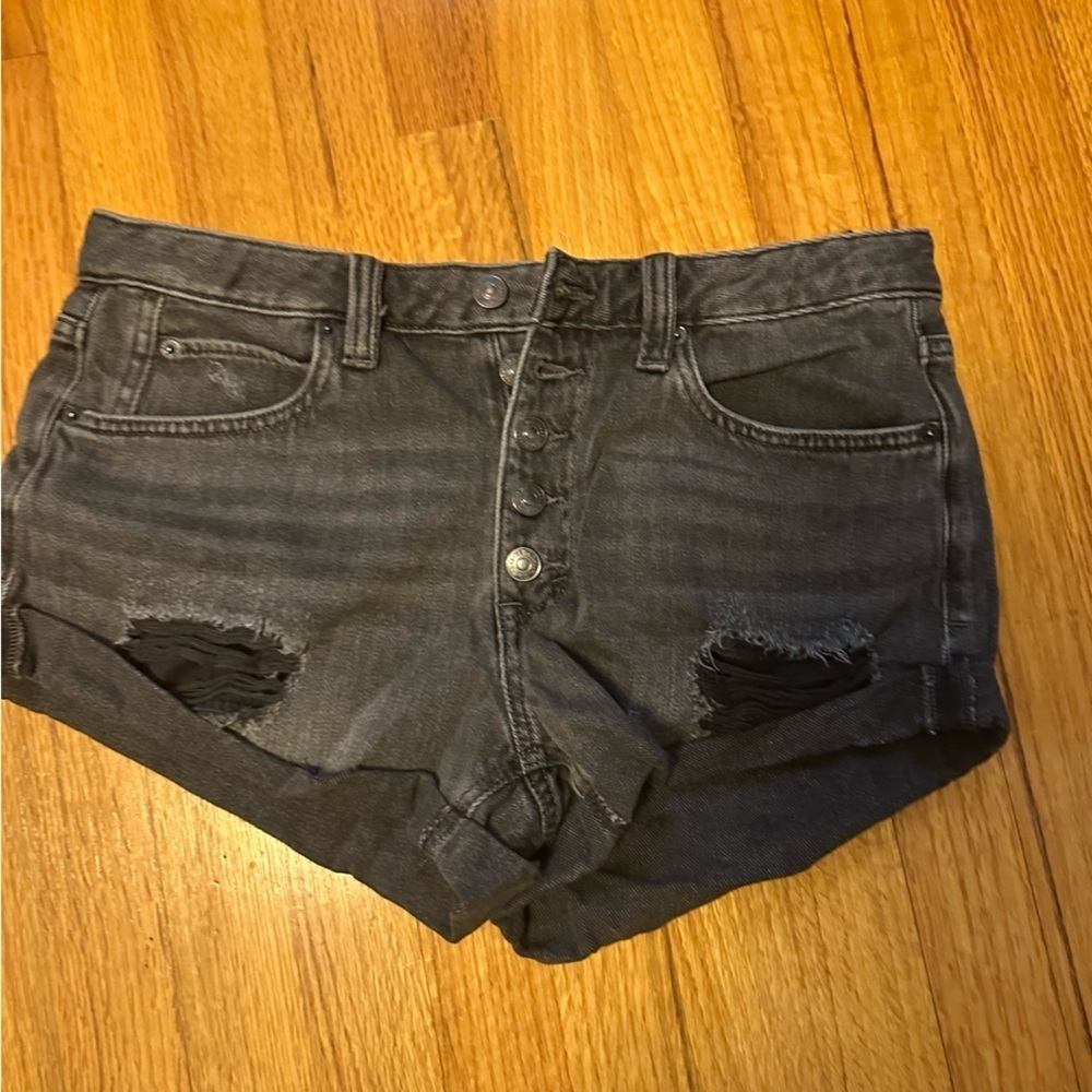 We The Free People Womens Black Button Fly  distressed Shorts 28 (b5